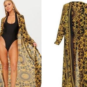 Black and Yellow Beach Cover Up Kimono